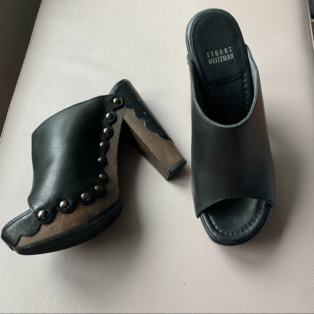 Stuart Weitzman studded peep till clogs